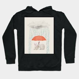 White rabbits under the rain red umbrella Hoodie